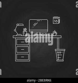 Büro Arbeitsplatz mit Tisch Computer und Lampe, Kalender. Vektorgrafik Stock Vektor