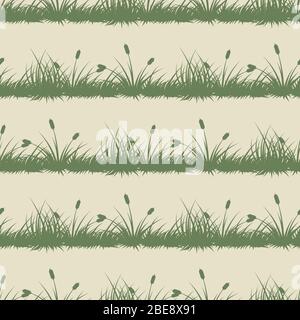 Vintage Gras und Büsche Silhouetten mit Stöcken horizontal nahtlose Muster Stock Vektor