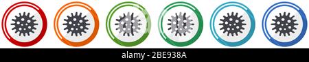 Virus Icon Set, Bakterien, Erreger, Infektion flaches Design Vektor Illustration in 6 Farben Optionen für webdesign und mobile Anwendungen Stock Vektor