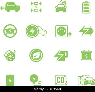 Elektrische Ladungssymbole und eco-Transport-Piktogramme für Elektroautos. Vektor-Symbol für elektrischen Transport, Darstellung der Energie für das Automobil Stock Vektor