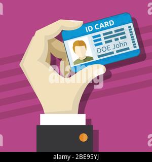 Männliche Hand mit ausweis mit Foto-Vektor-Illustration. Personalausweis mit Foto in der Hand Stock Vektor