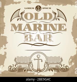 Alte Marine Bar Vintage Label, Banner und Details Design. Vektorgrafik Stock Vektor