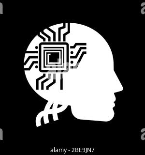 Weiße menschliche Form mit Mikrochip auf schwarzem Hintergrund - Future of People Label Design. Vektorgrafik Stock Vektor