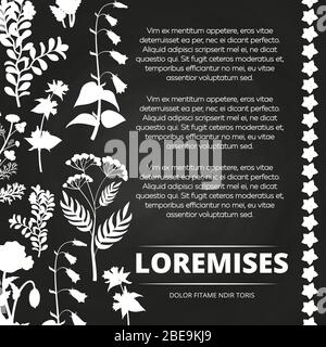 Blumenmuster mit Kreidetafel-Poster. Banner mit Blumenmuster, monochrom. Vektorgrafik Stock Vektor