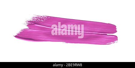 Rot gefärbte Pinselstrich-Pausen über isoliertem Hintergrund, Wasserfarben-Textur auf Leinwand, rosafarbener Lippenstiftverschlag Stockfoto