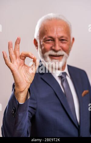 Porträt eines glücklichen und erfolgreichen leitenden Geschäftsmannes. Stockfoto