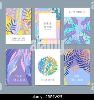 Kreative Zeichnung Vektor trendy Hintergründe mit Natur Grafiken und Sommer tropischen Blättern. Sommer Zeichnung Blatt Poster und Banner Illustration Stock Vektor