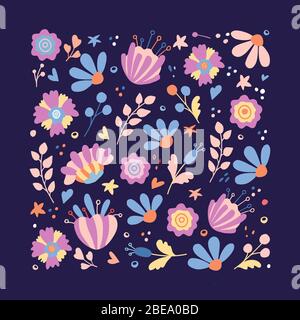 Handgezeichnete Vektor-Blumenrahmen-Vorlage. Florale Doodle Illustration mit Platz für Text. Dekor für Einladungen, Grußkarten, Poster. Stock Vektor