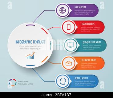 Infografik für die Unternehmenspräsentation mit kreisförmigen Elementen und Optionen Vektorvorlage. Kreisdiagramm Geschäft, Präsentation Diagramm Broschüre Illustration Stock Vektor