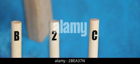 Briefe B2C auf Holzzylinder. Business to Customer Marketing Konzept Stockfoto