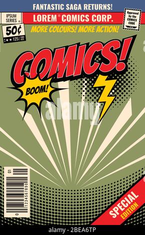 Vektor Comic-Hintergrund mit Cartoon Burst Blase. Cover-Buch Comic fantastische, Sonderausgabe Illustration Stock Vektor