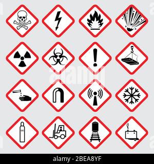 Warnhinweis: Vektorpiktogramme. Abbildung des Gefahrensymbols, giftig und Gift Stock Vektor