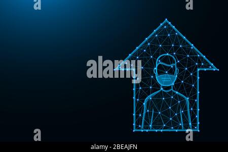 Home Quarantäne aus Punkten und Linien auf dunkelblauem Hintergrund, Selbstisolierung Drahtgitter polygonale Vektor-Illustration Stock Vektor