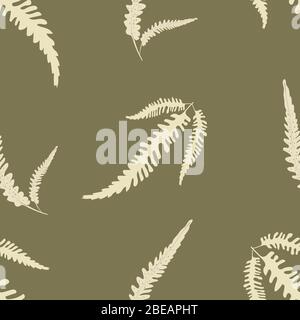 Farn hinterlässt Vektor nahtlose Muster Hintergrund. Waldpflanze wedden braunen Hintergrund. Handgezeichnete Illustration im Vintage-Stil mit botanischem Blattwerk. Alles in allem Stock Vektor