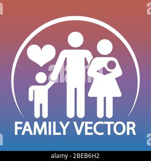 Weißes Happy Family Logo Design - Eltern und zwei Kinder Emblem. Vektorgrafik Stock Vektor