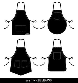 Schwarz-weiße Küchenschürzen isoliert auf Weiß. Schürze Küche zum Kochen. Vektorgrafik Stock Vektor