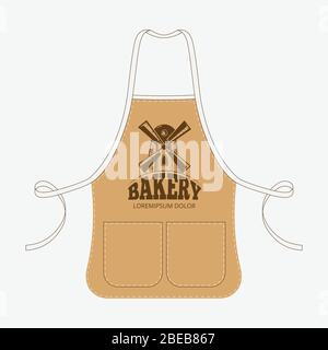 Vintage Bäckerschürze mit Mühle Emblem Schablone. Logo Bäckerei, Vektor-Illustration Stock Vektor