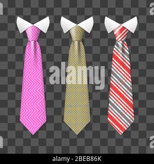 Bunte realistische Hals Krawatten auf transparentem Hintergrund isoliert gesetzt. Kollektion von Krawatte Mode für Unternehmen. Vektorgrafik Stock Vektor