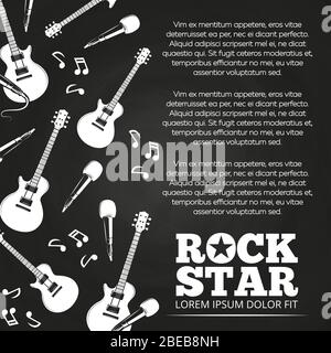 Poster mit Rockstar-Kreidetafel. Musik Banner, Vektor-monochrome Illustration Stock Vektor