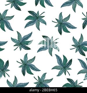 Cannabis Blatt nahtlose Hintergrund, Aquarell Illustration mit blauen Marihuana Blätter ideal für Textil, Verpackung Projekte, Banner oder Poster Stockfoto