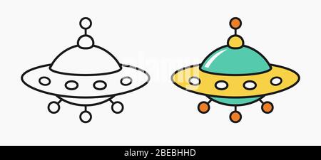 UFO-Symbol, unbekannt fliegenden Objekt Cartoon lineare Illustration für Kinder Malbuch, einfache Linie Kind Zeichnung, Vektor-Illustration Stock Vektor