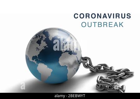 Die Welt ist in Ketten. Coronavirus Ausbruch Hintergrund und News Konzept blu Version. Stockfoto