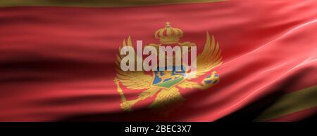 Montenegro Zeichen Symbol, nationale Flagge winken Textur Hintergrund, Montenegro Sprache, Kultur Konzept, Banner. 3d-Darstellung Stockfoto