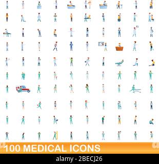 100 medizinische Symbole gesetzt. Cartoon Illustration von 100 medizinische Symbole Vektor auf weißem Hintergrund einstellen Stock Vektor
