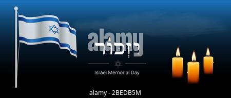 Banner mit Israel Memorial Day Design. Denken Sie daran, in Hebräisch. Stock Vektor