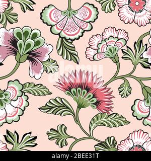 Blumenmuster im Nahtlosmuster. Florieren gefliesten Hintergrund. Dekoratives Hintergrunddesign mit fantastischen Blumen und Blättern. Orientalische Wunderland Motive der Stock Vektor