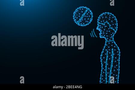 Kein Wort Verbot Zeichen von Punkten und Linien auf dunkelblauem Hintergrund gemacht, halten leisen Drahtgitter polygonalen Vektor-Illustration Stock Vektor