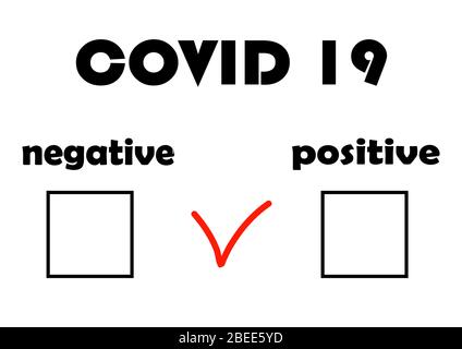 Formular für die Ergebnisse der medizinischen Tests des Coronavirus COVID 19. Epidemie. Pandemie. Negative Analyse. Positive Analyse. Impfstoff. Viruserkrankung. L Stock Vektor