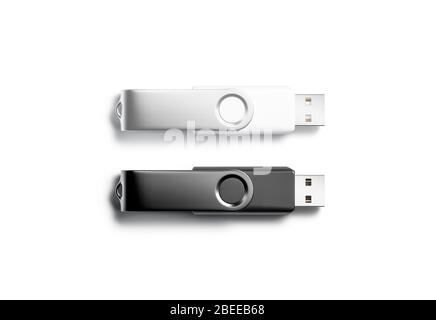Blank schwarz und weiß geöffnet usb-Stick Mock up, isoliert Stockfoto