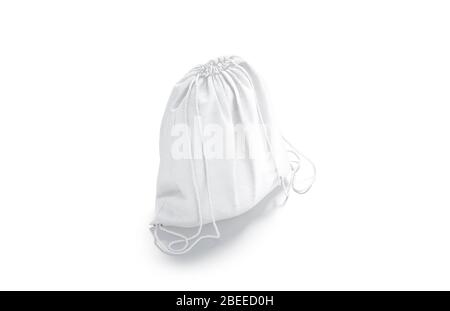 Blank weißen Kordelzug Rucksack Mockup, Seitenansicht Stockfoto