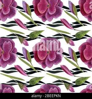 Aquarell nahtlose Muster mit Blumen und geometrischen Elementen. Ethnischer moderner Stil mit afrikanischen Motiven. Für Textil, Stoff, Verpackung. Stockfoto