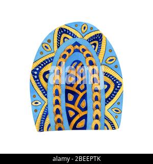 Aquarell geometrische Form in blauer Farbe. Heller ethnischer moderner Stil mit afrikanischen Motiven. Ideal für Textil, Stoff, Fliesen, Verpackung und andere Designs. Stockfoto