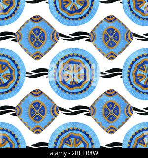Aquarell nahtlose Muster mit geometrischen Formen auf dem weißen Hintergrund. Heller ethnischer moderner Stil mit afrikanischen Motiven. Stockfoto