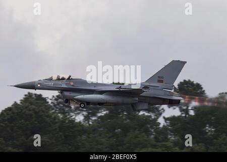 General Dynamics der portugiesischen Luftwaffe F-16AM von Esquadra 301 bei NATO Tiger Treffen 2019 bei der französischen Luftwaffe Mont de Marsan BA118 Basis Stockfoto