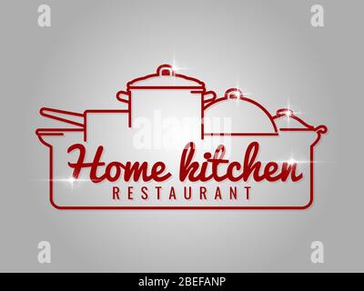 Home Küche Restaurant Linie Logo mit Beleuchtung Elemente. Vektorgrafik Stock Vektor
