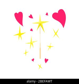 Zauberstab mit Stern. Spur von Goldstaub. Magic abstrakten Hintergrund isoliert auf weiß. Wunder und Magie. Vektor-Illustration flaches Design. Stock Vektor