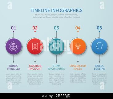 Abstrahierte Vektorgrafiken der Zeitleiste mit Schritten des Geschäftsprozesses. Darstellung von Zeitleisten-Diagramm und Schrittgrafik Stock Vektor