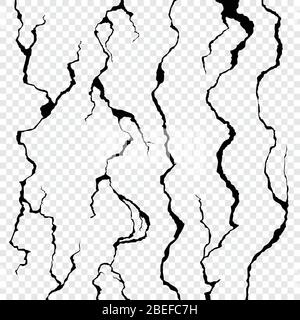 Wandrisse auf transparentem Hintergrund isoliert. Bruchfläche Boden, Spalte gebrochene Kollaps Illustration Stock Vektor