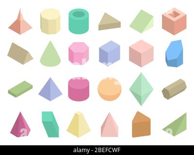 Vektorsatz für isometrische 3d-geometrische Farbformen. Isometrische Abbildung Pyramide und Dreieck Abbildung Stock Vektor