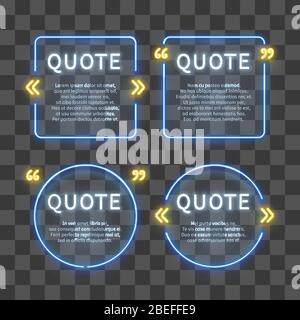 Neon Leuchtkasten 80er Jahre Rahmen mit Anführungszeichen isoliert auf transparentem Hintergrund. Vektorgrafik Stock Vektor