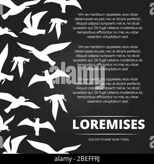 Plakat-Banner mit weißen fliegenden Vögeln Silhouetten. Vektorgrafik Stock Vektor