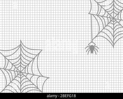 Spinne und Spinnennetz auf Notizbuchseite - halloween Notizbuch Hintergrund. Vektorgrafik Stock Vektor