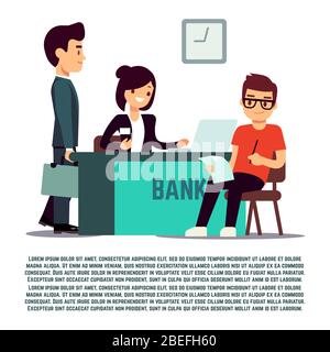 Mann in Bank Wohnung Illustration - Vektor-Banking-Service. Business Finance Service Stock Vektor