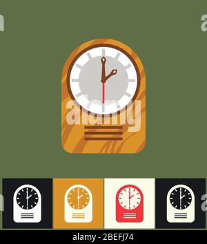 Uhrsymbol. Flache Vektorgrafik auf verschiedenen farbigen Hintergründen. Holz Analoguhr Stock Vektor