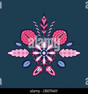 Vektor-Ornament mit Blättern und Dekorelementen auf dem dunklen Hintergrund. Vektor botanische Illustration mit ethnischen Motiven. Grafik für die Karte, Banner Stock Vektor