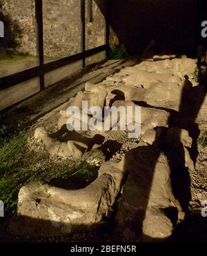 Gipsabgüsse der Leichen des Opfers im Garten der Flüchtlinge. Stockfoto